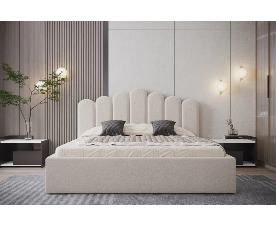 Łóżko sypialniane z panelem tapicerowanym tkanina boucle 140x200 Diana