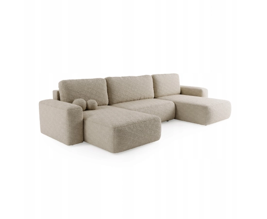 Bouclé U-Sofa mit Schlaffunktion & runden Formen Ornello U