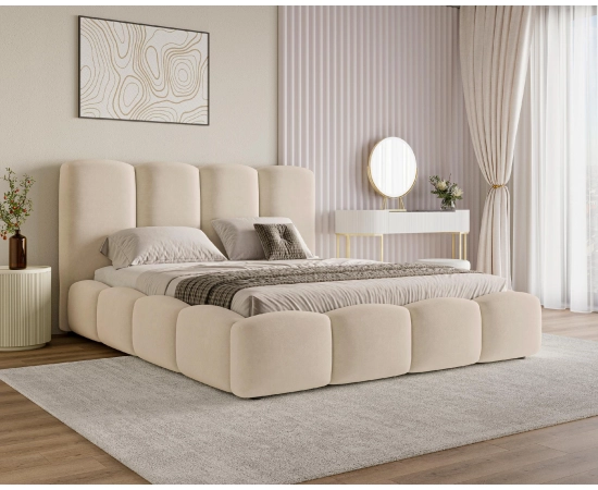 Schlafzimmerbett 160x200 im Wolken-Design mit Bettkasten und Lattenrost Puffy
