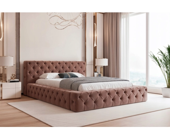 Chesterfield łóżko z grubymi boczkami pojemnikiem i stelażem 140x200 Clara