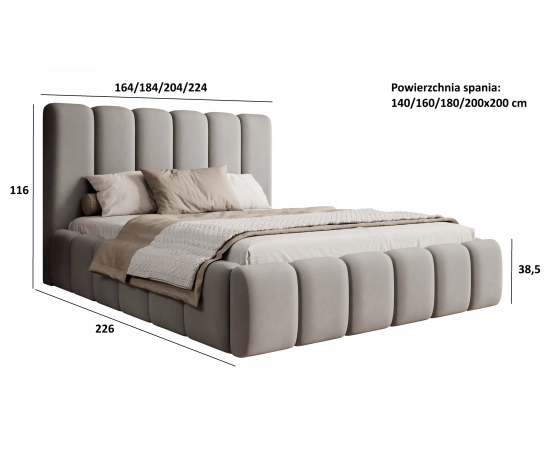 Łóżko duże wypukłe kształty tkanina welurowa sztruks 200x200 Dream