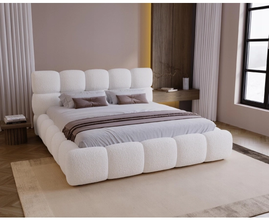 Modernes Bouclé-Polsterbett 140x200 mit Bettkasten und Lattenrost Boston