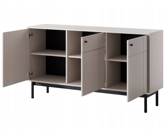 Komoda 150 cm trzydrzwiowa z czarnymi elementami MALMI kaszmirowa