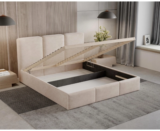 Polster-Doppelbett 200x200 mit Stauraum schlankes Design Elora