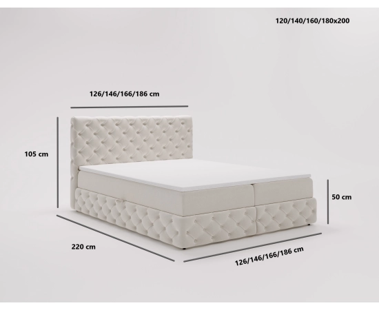 Łóżko pikowane kontynentalne z materacem i pojemnikiem 140x200 Imperia