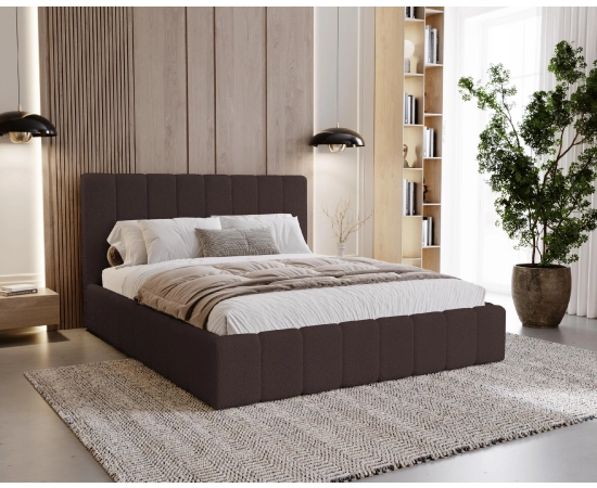 Podwójne obłe łóżko tkanina boucle z pojemnikiem i stelażem 180x200 Lexy
