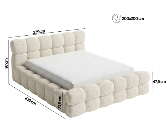 Doppelbett 200x200 Bouclé Roma aus dickem Schaumstoff