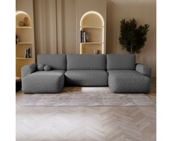 Bouclé U-Sofa mit Schlaffunktion & runden Formen Ornello U