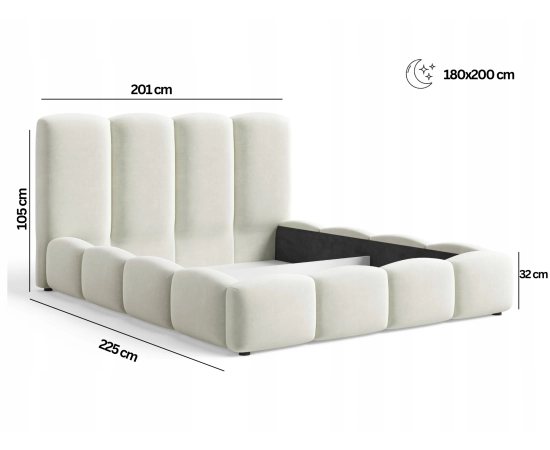 Polsterbett 180x200 im Wolken-Design mit Bettkasten und Lattenrost Puffy