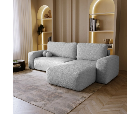 Bouclé Ecksofa mit Schlaffunktion & runden Formen Ornello L