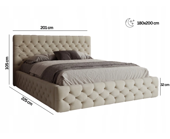 Chesterfield Polsterbett 180x200 mit Knopfsteppung und Lattenrost Chester