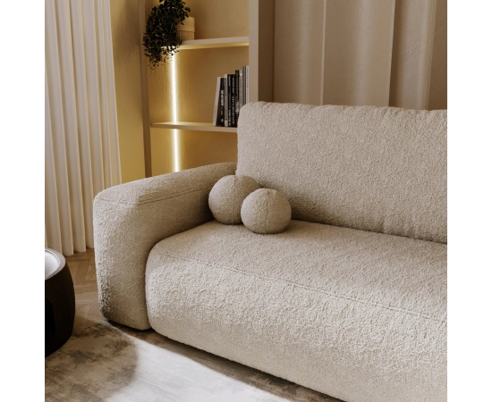 Bouclé Ecksofa mit Schlaffunktion & runden Formen Ornello L