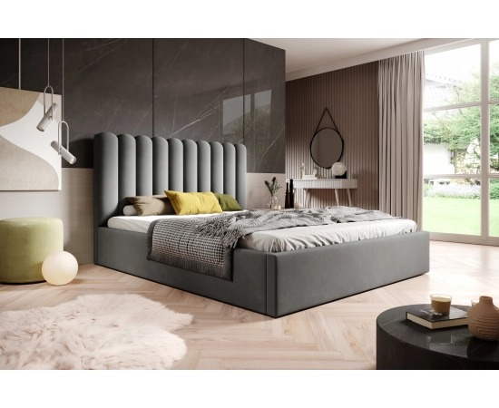 Dwuosobowe łóżko tapicerowane z grubych półwałków 160x200 Lumi