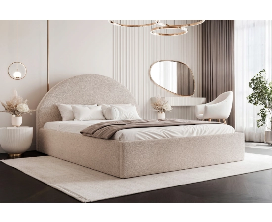 Łóżko tkanina boucle slim stylowe zaglowie pojemnik stelaż 160x200 Velora