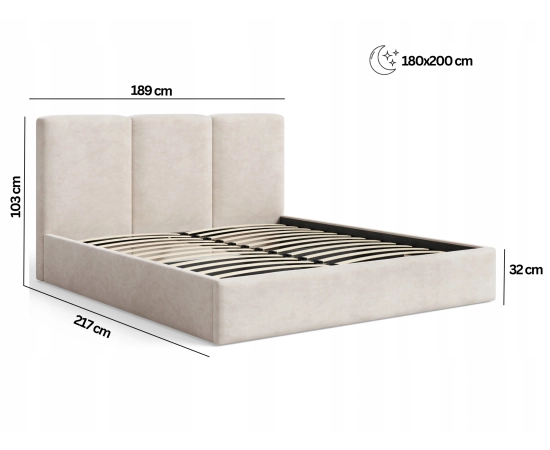 Polster-Doppelbett 180x200 mit Stauraum schlankes Design Nuvia