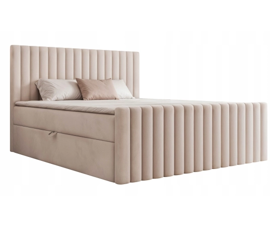 Łóżko sypialniane kontynentalne lamele z pojemnikiem 140x200 Miu + topper