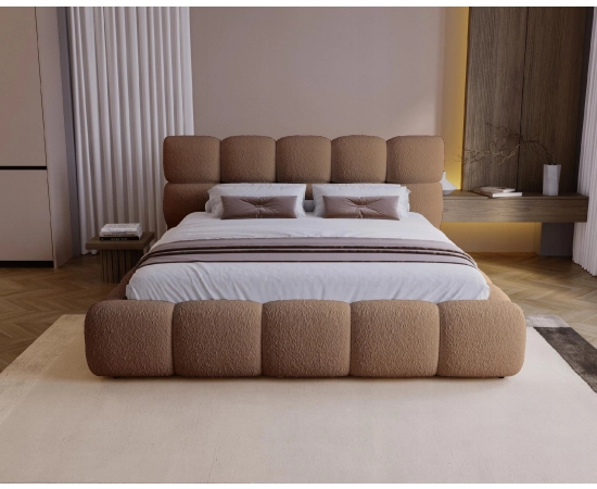 Großes Bouclé Wolkenbett 200x200 mit Bettkasten & Lattenrost Boston