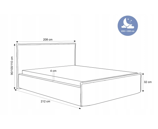 Großes Polsterbett 200x200 mit dekorativem Kissen-Design Pillow
