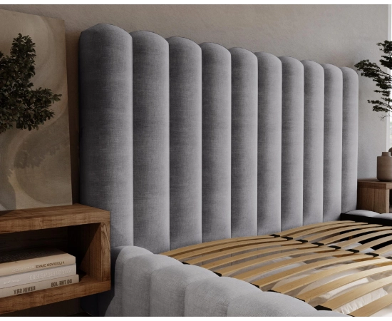 Eleganckie łóżko sypialniane 120x200 z pojemnikiem, wysokie zagłowie Bari