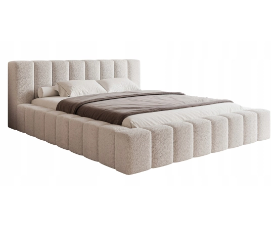 Duże łóżko sypialniane tkanina Boucle obłe kształty 200x200 Marika