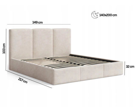 Polsterbett 140x200 mit Bettkasten schlankes Design Elora