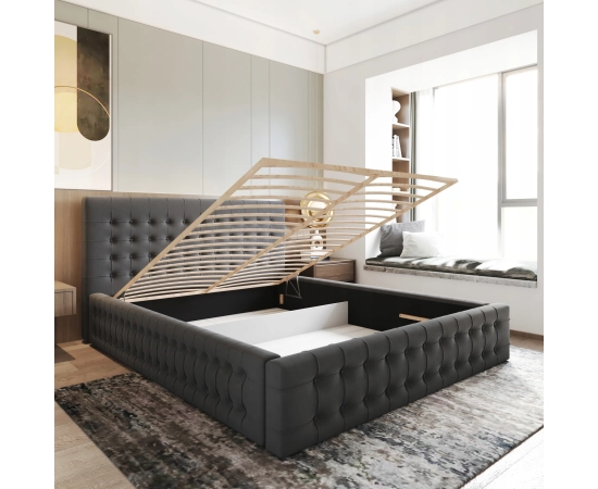 Sypialnia łóżko z pojemnikiem i stelażem pikowane z guzikami 180x200 Palmo