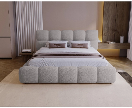 Bouclé Polsterbett 180x200 mit Bettkasten & Lattenrost Boston