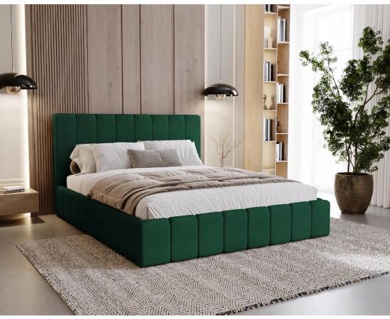 Łóżko slim tapicerowane z pojemnikiem i stelażem 160x200 Lexy