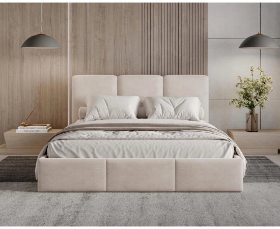 Polster-Doppelbett 200x200 mit Stauraum schlankes Design Elora