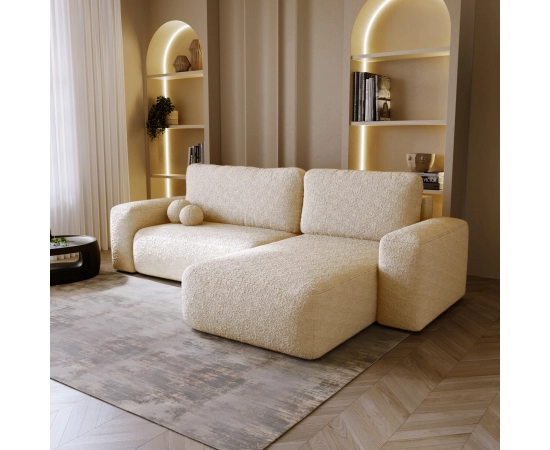 Bouclé Ecksofa mit Schlaffunktion & runden Formen Ornello L