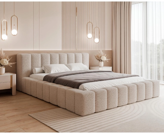 Łóżko podwójne sypialniane tkanina Boucle 160x200 Marika