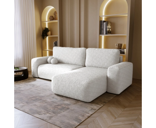 Bouclé Ecksofa mit Schlaffunktion & runden Formen Ornello L