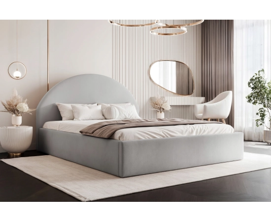 Łóżko tkanina boucle slim stylowe zaglowie pojemnik stelaż 160x200 Velora