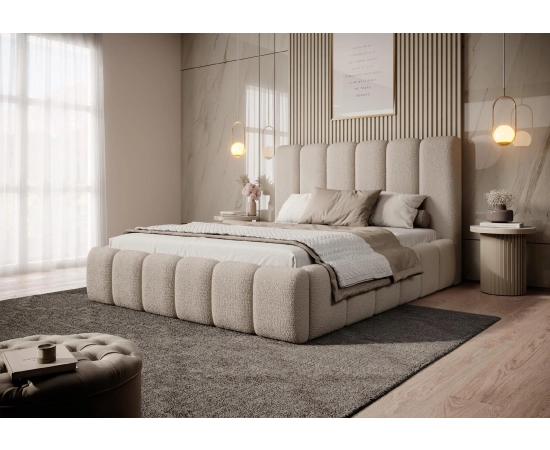 Łóżko duże wypukłe kształty tkanina welurowa sztruks 200x200 Dream