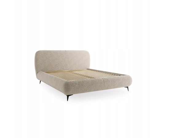 Duże łóżko sypialniane obłe kształty tkanina boucle 200x200 Eve