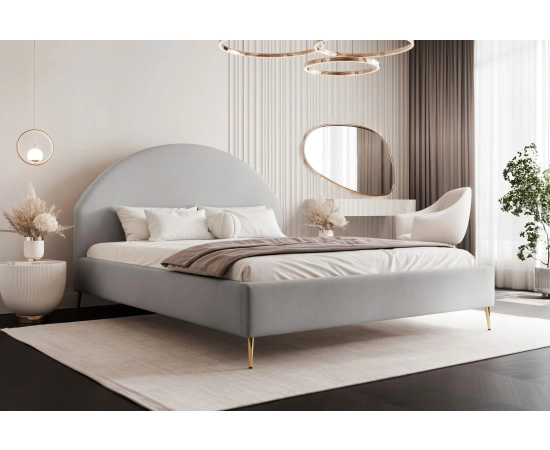 Sypialnia zaokrąglone zagłowie tkanina boucle łóżko slim 140x200 Velora II