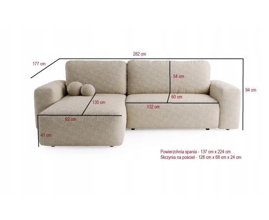 Bouclé Ecksofa mit Schlaffunktion & runden Formen Ornello L