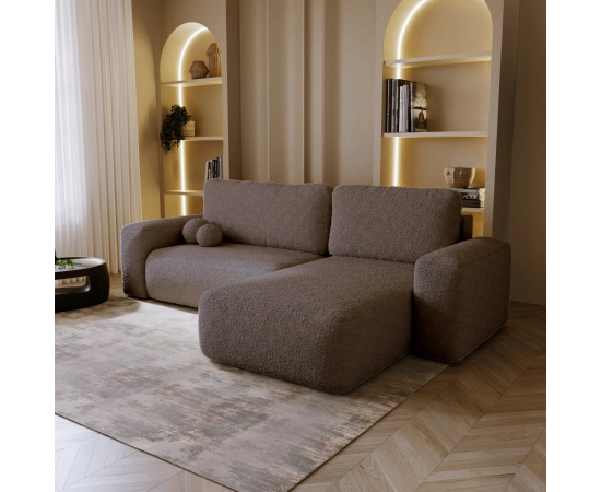 Bouclé Ecksofa mit Schlaffunktion & runden Formen Ornello L