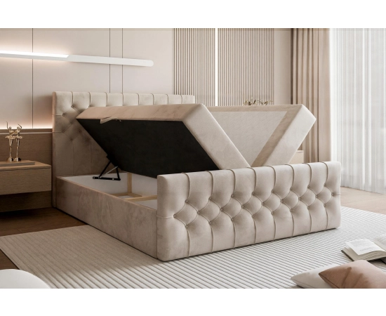 Łóżko kontynentalne chesterfield z dużym pojemnikiem 160x200 Milo