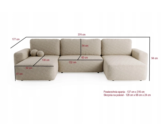 Bouclé U-Sofa mit Schlaffunktion & runden Formen Ornello U