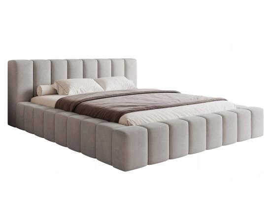 Duże łóżko sypialniane tkanina Boucle obłe kształty 200x200 Marika