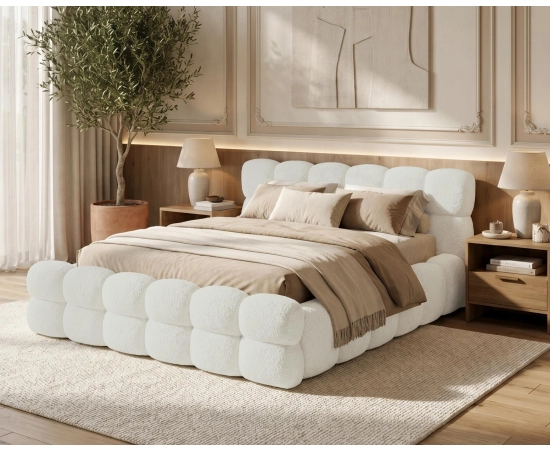 Doppelbett 140x200 Bouclé Roma aus dickem Schaumstoff