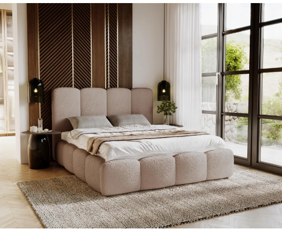 Łóżko sypialniane tkanina Boucle pojemnik 160x200 Lila