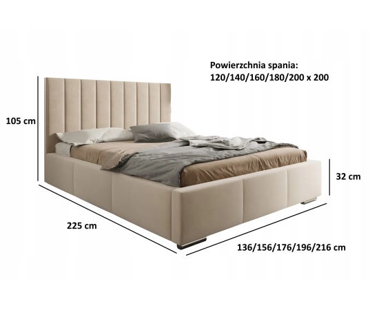 Podwójne łóżko z pojemnikiem i stelażem metalowym Pola 160x200