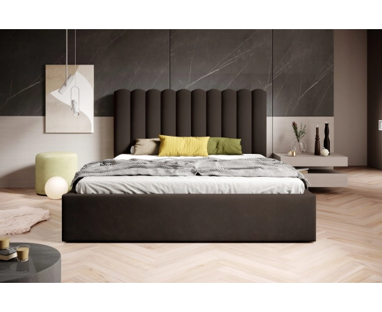 Modernes Ehebett aus breiten Polsterstreifen mit Lattenrost 200x200 Lumi