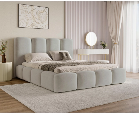 Schlafzimmerbett 160x200 im Wolken-Design mit Bettkasten und Lattenrost Puffy