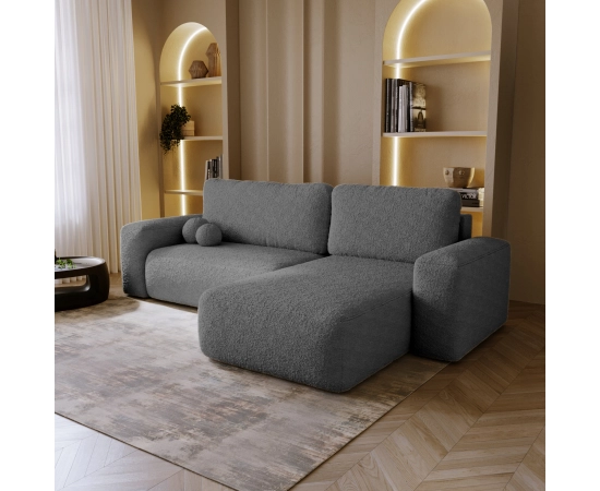 Bouclé Ecksofa mit Schlaffunktion & runden Formen Ornello L