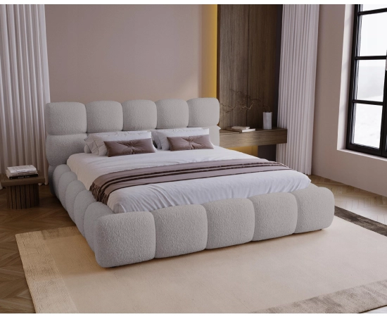Bouclé Polsterbett 180x200 mit Bettkasten & Lattenrost Boston