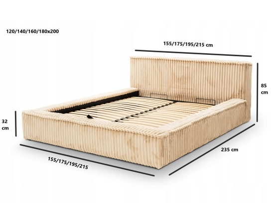Proste łóżko tapicerowane puszysty gruby sztruks 180x200 Vito