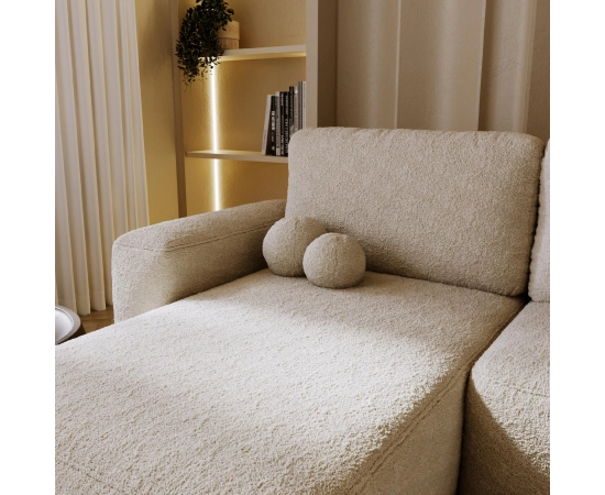 Bouclé U-Sofa mit Schlaffunktion & runden Formen Ornello U